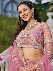 Pink net with Coding and Zarkan embroidery Semi-Stitched Lehenga choli & Dupatta