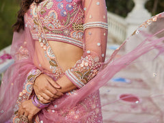 Pink net with Coding and Zarkan embroidery Semi-Stitched Lehenga choli & Dupatta