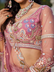 Pink net with Coding and Zarkan embroidery Semi-Stitched Lehenga choli & Dupatta