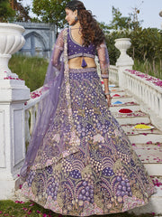 Purple net with Coding & Zarkan embroidery Semi-Stitched Lehenga choli & Dupatta