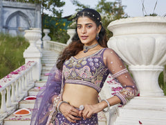 Purple net with Coding & Zarkan embroidery Semi-Stitched Lehenga choli & Dupatta