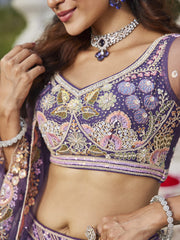 Purple net with Coding & Zarkan embroidery Semi-Stitched Lehenga choli & Dupatta