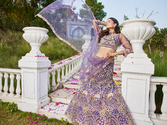 Purple net with Coding & Zarkan embroidery Semi-Stitched Lehenga choli & Dupatta