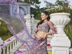 Purple net with Coding & Zarkan embroidery Semi-Stitched Lehenga choli & Dupatta