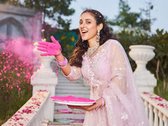 Pink net with Sequinse and Zarkan embroidery Semi-Stitched Lehenga choli & Dupatta