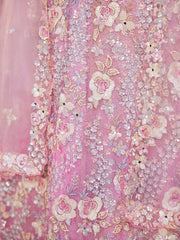 Pink net with Sequinse and Zarkan embroidery Semi-Stitched Lehenga choli & Dupatta