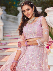 Pink net with Sequinse and Zarkan embroidery Semi-Stitched Lehenga choli & Dupatta