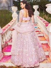 Pink net with Sequinse and Zarkan embroidery Semi-Stitched Lehenga choli & Dupatta