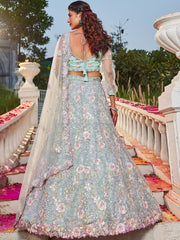 Sea Green net with Sequinse and Zarkan embroidery Semi-Stitched Lehenga choli & Dupatta