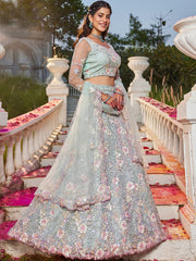 Sea Green net with Sequinse and Zarkan embroidery Semi-Stitched Lehenga choli & Dupatta