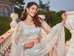 Sea Green net with Sequinse and Zarkan embroidery Semi-Stitched Lehenga choli & Dupatta