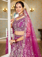 Burgundy net and Coding and Zarkan embroidery Semi-Stitched Lehenga choli & Dupatta