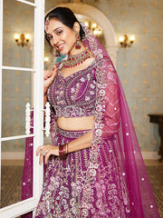 Burgundy net and Coding and Zarkan embroidery Semi-Stitched Lehenga choli & Dupatta