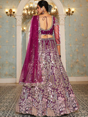 Burgundy net and Coding and Zarkan embroidery Semi-Stitched Lehenga choli & Dupatta