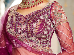 Burgundy net and Coding and Zarkan embroidery Semi-Stitched Lehenga choli & Dupatta