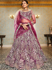 Burgundy net and Coding and Zarkan embroidery Semi-Stitched Lehenga choli & Dupatta