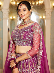 Burgundy net and Coding and Zarkan embroidery Semi-Stitched Lehenga choli & Dupatta