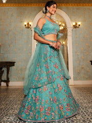 Lime Green net with Coding and Zarkan embroidery Semi-Stitched Lehenga choli & Dupatta