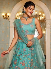 Lime Green net with Coding and Zarkan embroidery Semi-Stitched Lehenga choli & Dupatta