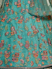 Lime Green net with Coding and Zarkan embroidery Semi-Stitched Lehenga choli & Dupatta