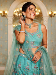 Lime Green net with Coding and Zarkan embroidery Semi-Stitched Lehenga choli & Dupatta