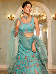 Lime Green net with Coding and Zarkan embroidery Semi-Stitched Lehenga choli & Dupatta