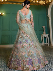 Lime Green net with Coding and Zarkan embroidery Semi-Stitched Lehenga choli & Dupatta