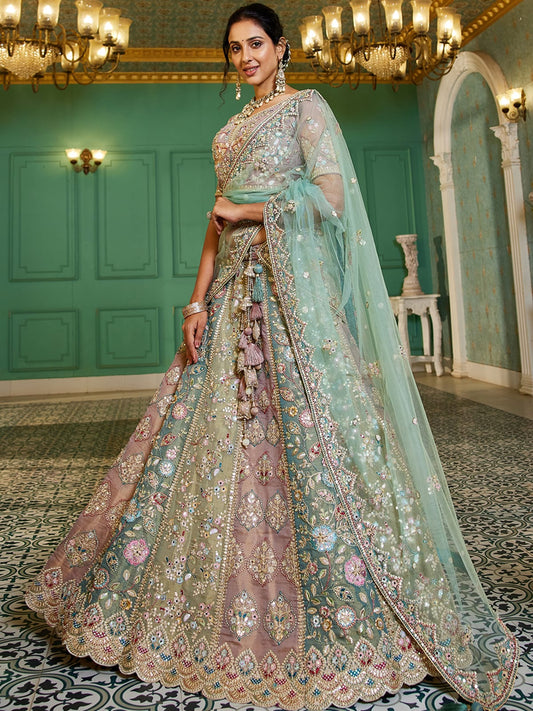 Multi colour Bridel net and Gotapatti and Moti embroidery Semi-Stitched Lehenga choli & Dupatta