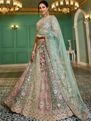 Multi colour Bridel net and Gotapatti and Moti embroidery Semi-Stitched Lehenga choli & Dupatta