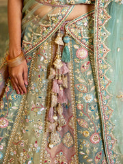 Multi colour Bridel net and Gotapatti and Moti embroidery Semi-Stitched Lehenga choli & Dupatta