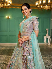 Multi colour Bridel net and Gotapatti and Moti embroidery Semi-Stitched Lehenga choli & Dupatta
