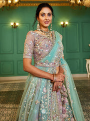 Multi colour Bridel net and Gotapatti and Moti embroidery Semi-Stitched Lehenga choli & Dupatta