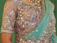 Multi colour Bridel net and Gotapatti and Moti embroidery Semi-Stitched Lehenga choli & Dupatta