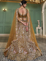 Mustard net and Coding and Zarkan embroidery Semi-Stitched Lehenga choli & Dupatta