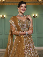 Mustard net and Coding and Zarkan embroidery Semi-Stitched Lehenga choli & Dupatta