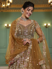 Mustard net and Coding and Zarkan embroidery Semi-Stitched Lehenga choli & Dupatta