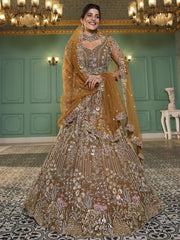 Mustard net and Coding and Zarkan embroidery Semi-Stitched Lehenga choli & Dupatta