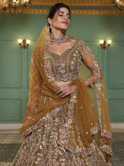 Mustard net and Coding and Zarkan embroidery Semi-Stitched Lehenga choli & Dupatta
