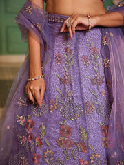 Lavender net with Coding and Zarkan embroidery Semi-Stitched Lehenga choli & Dupatta