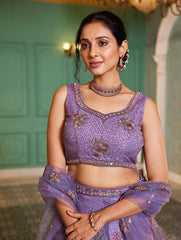 Lavender net with Coding and Zarkan embroidery Semi-Stitched Lehenga choli & Dupatta