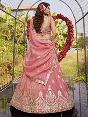 Pink colour Orange with Sequinse and Moti embroidery Semi-Stitched Lehenga choli & Dupatta