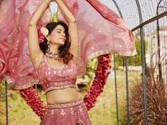 Pink colour Orange with Sequinse and Moti embroidery Semi-Stitched Lehenga choli & Dupatta