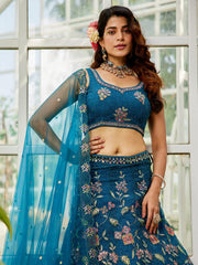 Navy blue net with Coding & Zarkan embroidery Semi-Stitched Lehenga choli & Dupatta