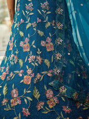 Navy blue net with Coding & Zarkan embroidery Semi-Stitched Lehenga choli & Dupatta