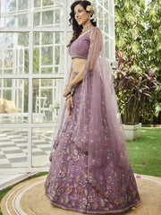 Lavender net with Coding and Zarkan embroidery Semi-Stitched Lehenga choli & Dupatta