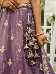 Purple colour Orange with Sequinse and Moti embroidery Semi-Stitched Lehenga choli & Dupatta