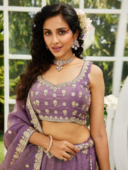 Purple colour Orange with Sequinse and Moti embroidery Semi-Stitched Lehenga choli & Dupatta