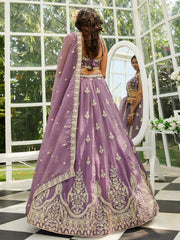 Purple colour Orange with Sequinse and Moti embroidery Semi-Stitched Lehenga choli & Dupatta