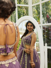 Purple colour Orange with Sequinse and Moti embroidery Semi-Stitched Lehenga choli & Dupatta
