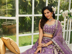 Purple colour Orange with Sequinse and Moti embroidery Semi-Stitched Lehenga choli & Dupatta